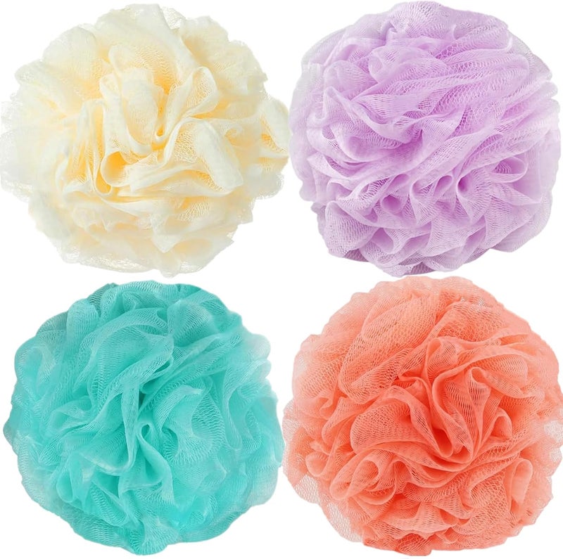 F-U Store Loofah Sponge Shower Loofahs 70g Bath Sponges Mesh Balls 4 Colors for Body Scrubber Exfoliator Wash Back Scrubber Bathroom Men Women - 4 Pack Scrubbers Cleaning Bathing Accessories - Image 1